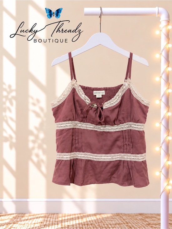 Aeropostale Tops - Aeropostale Dusty Rose Mauve Lace Trim Cami Top Medium Coquette Y2K Milkmaid⁠